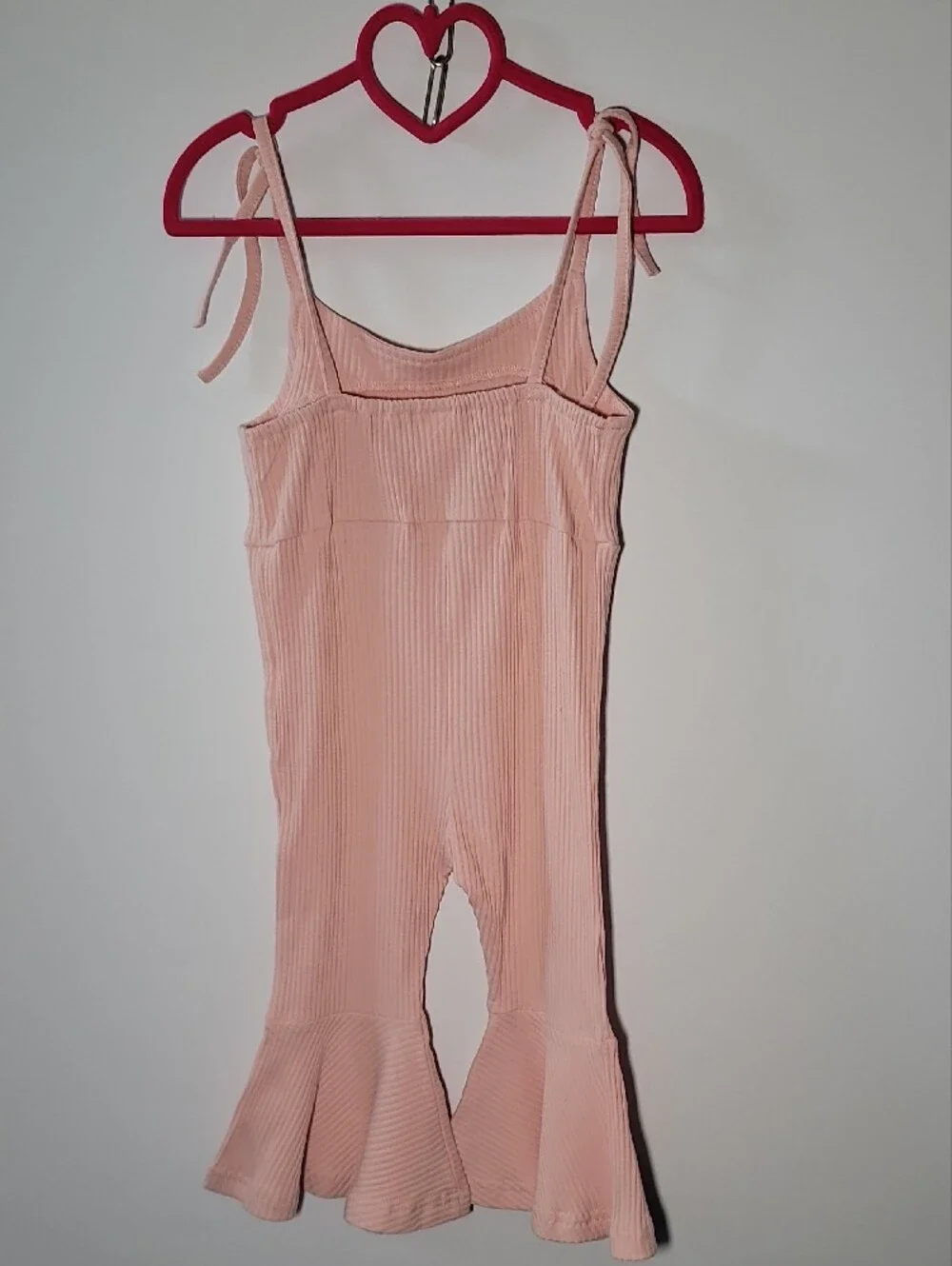 CHANEL Pale Pink Ribbed Tie-Strap Jumpsuit with Flared Hem
